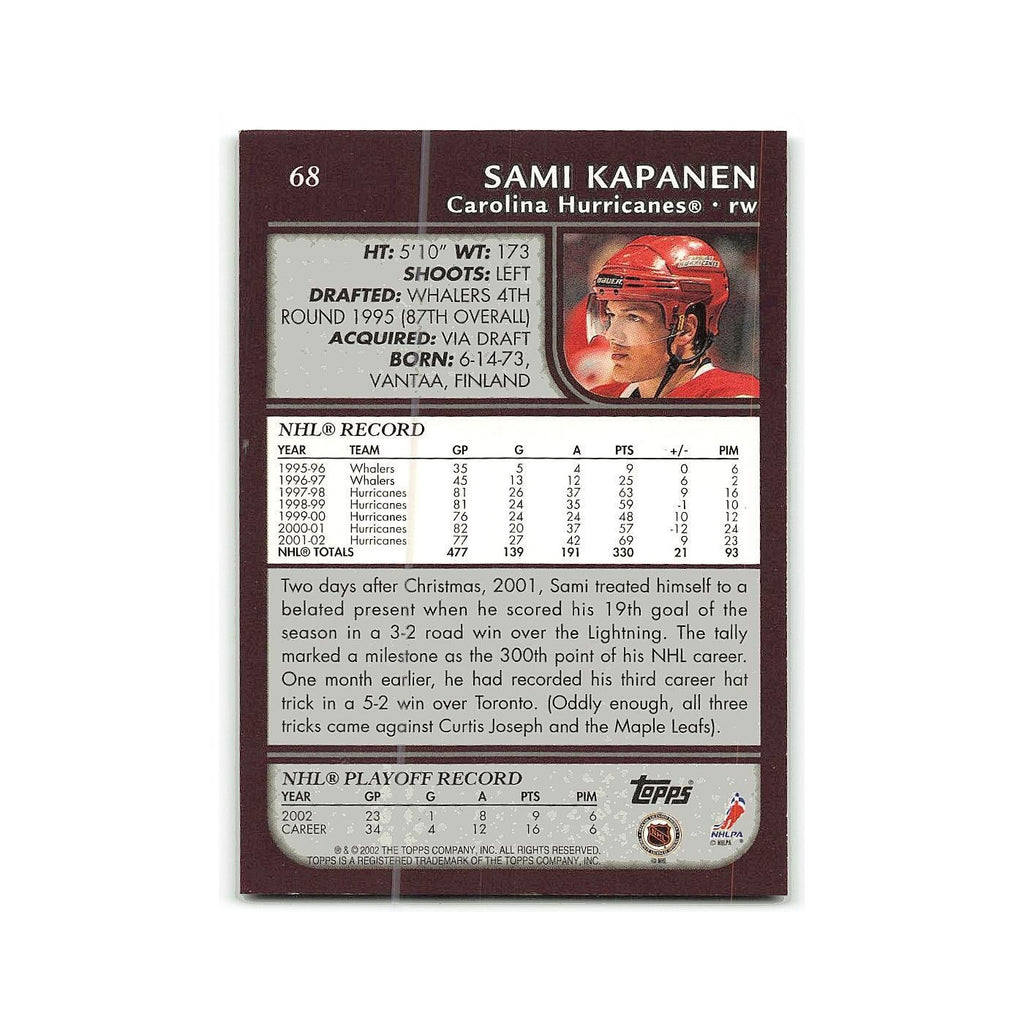 Sami Kapanen 2002 Topps #68 Carolina Hurricanes Hockey Card NM