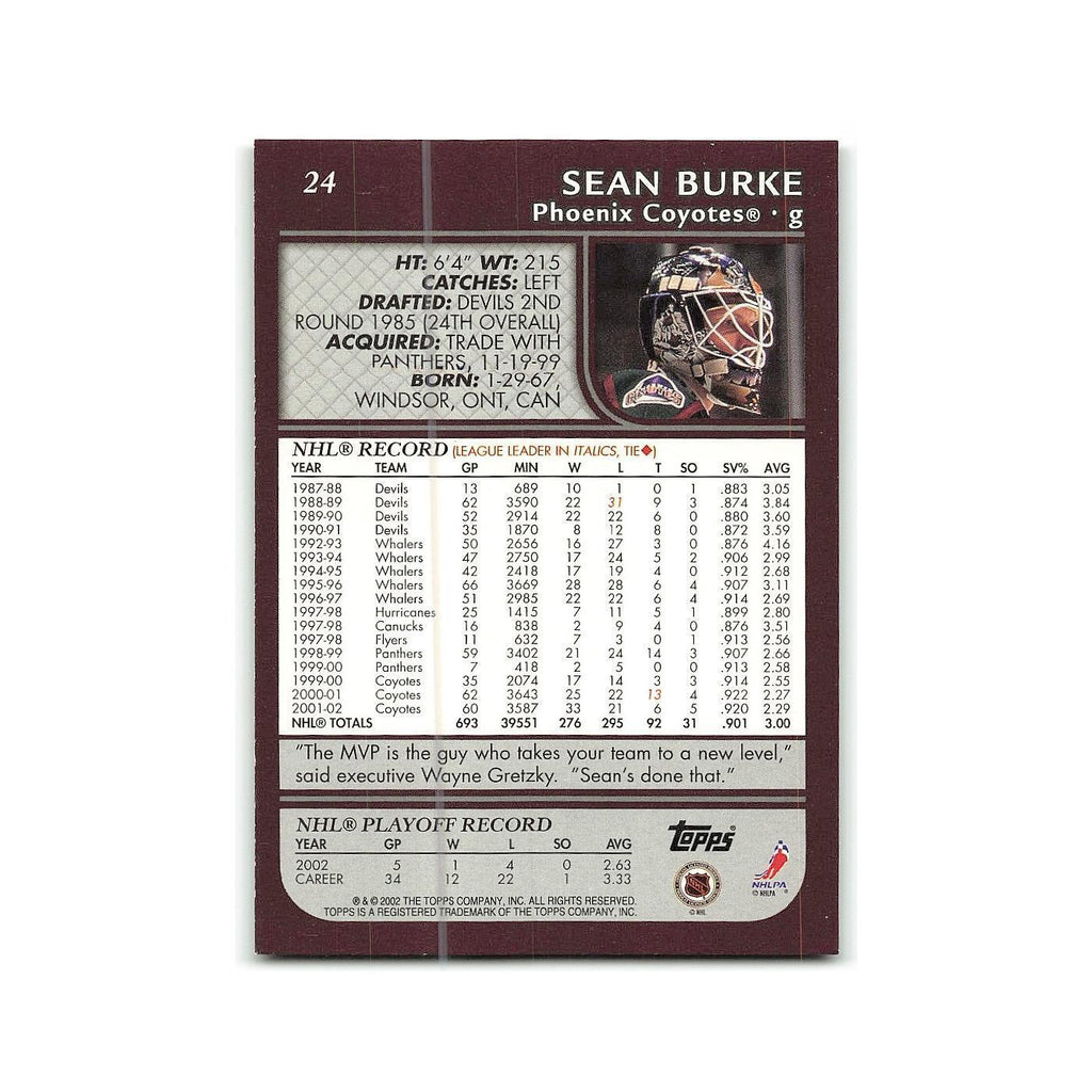 Sean Burke 2002 Topps #24 Phoenix Coyotes Hockey Card NM