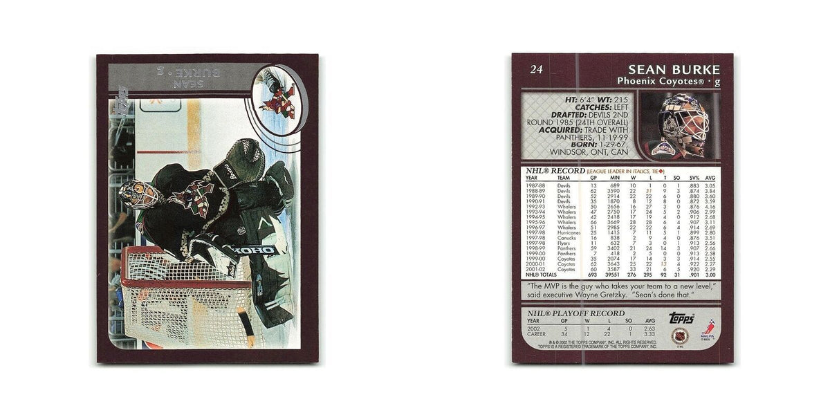 Sean Burke 2002 Topps #24 Phoenix Coyotes Hockey Card NM