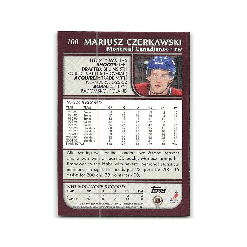 Mariusz Czerkawski 2002 Topps #100 New York Islanders Hockey Card NM