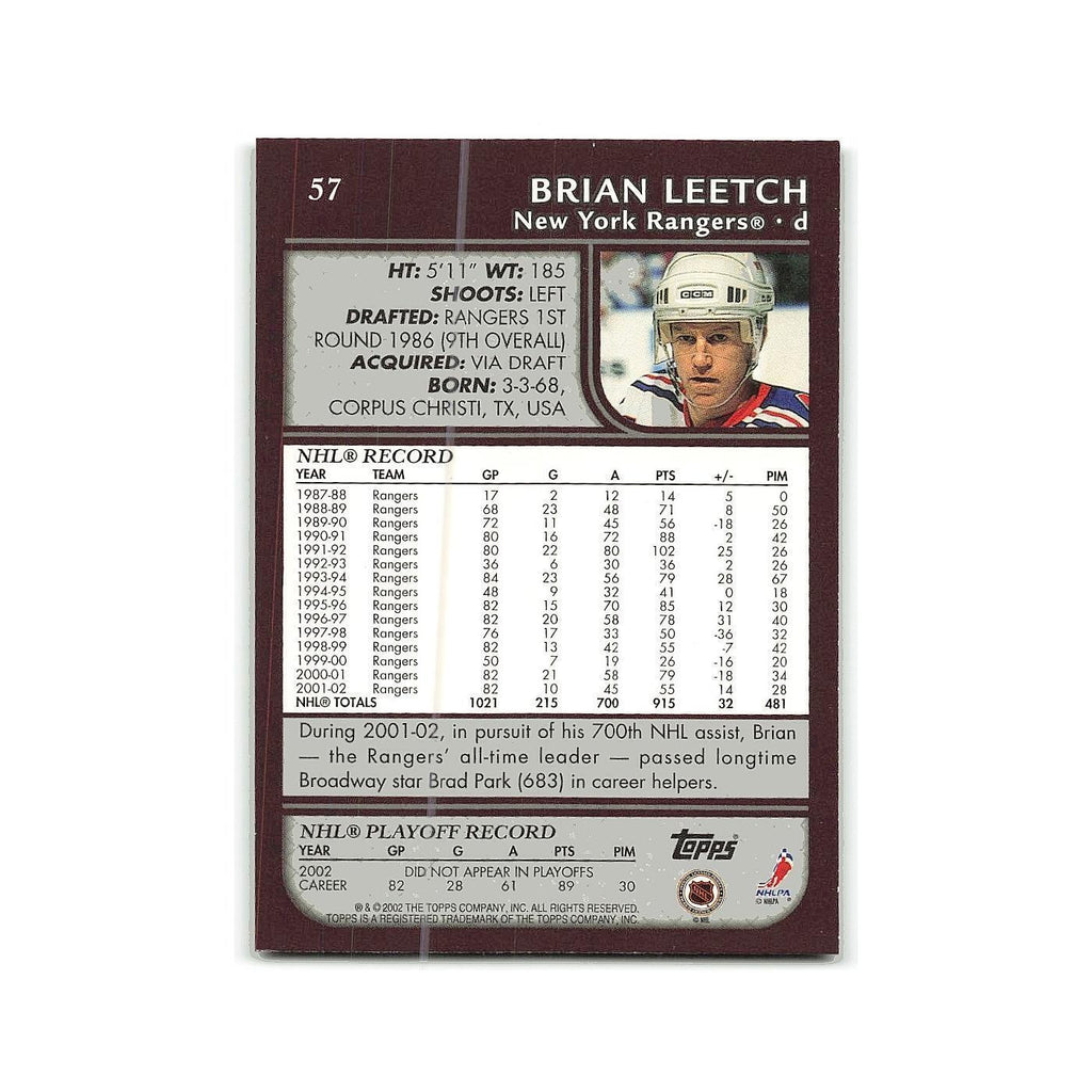 Brian Leetch 2002 Topps #57 New York Rangers Hockey Card NM