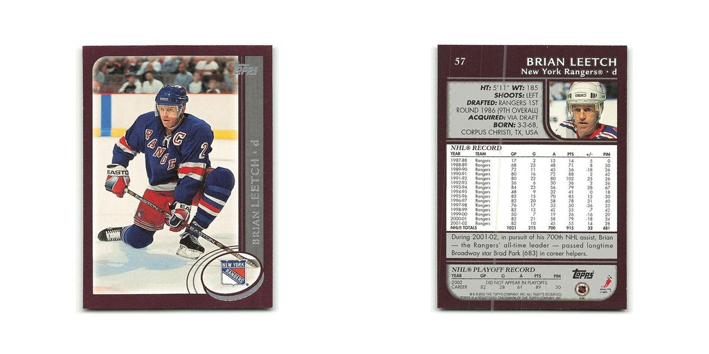 Brian Leetch 2002 Topps #57 New York Rangers Hockey Card NM