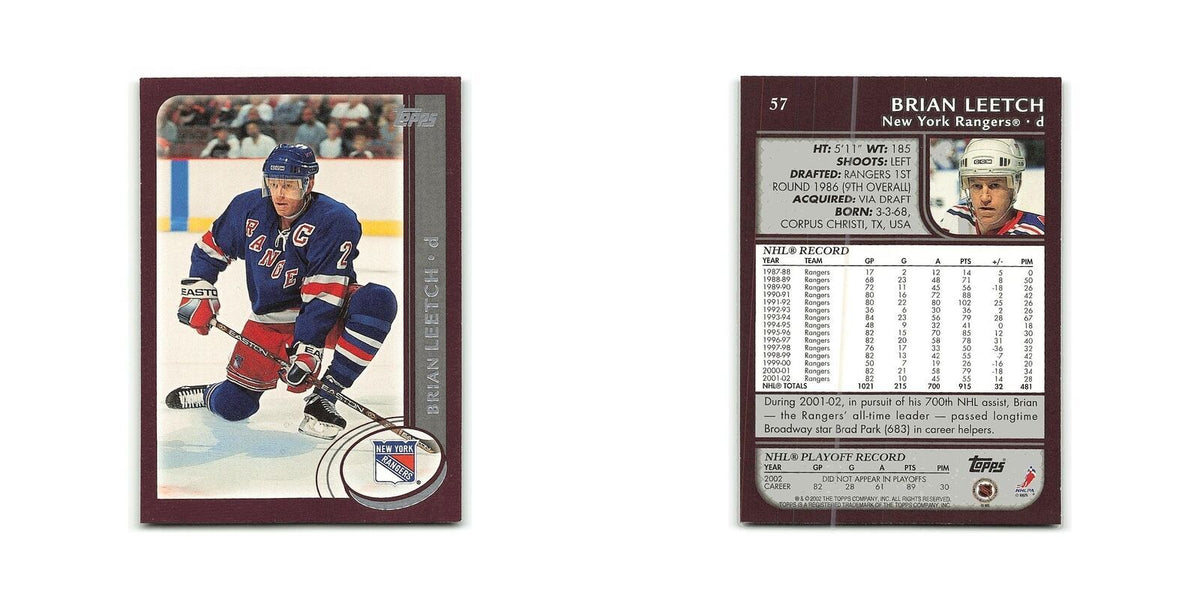 Brian Leetch 2002 Topps #57 New York Rangers Hockey Card NM