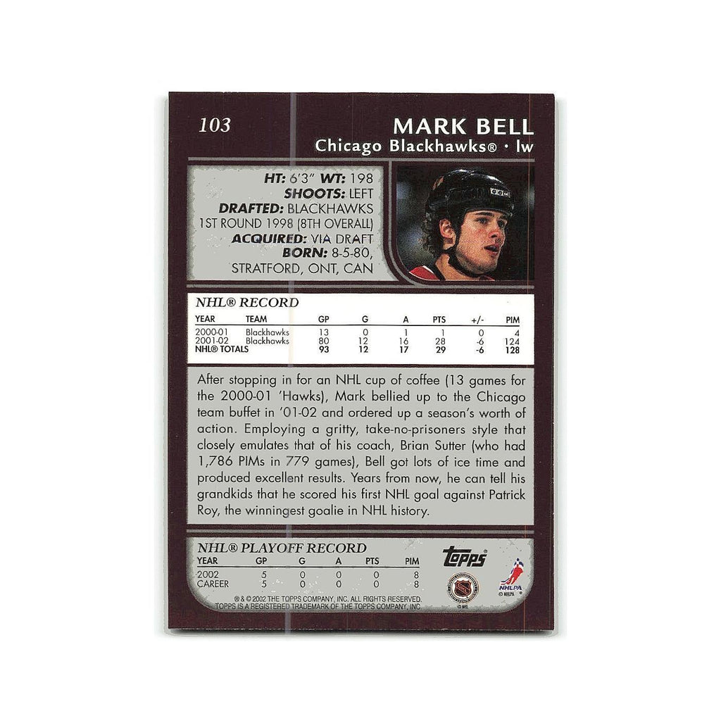 Mark Bell 2002 Topps #103 Chicago Blackhawks Hockey Card NM