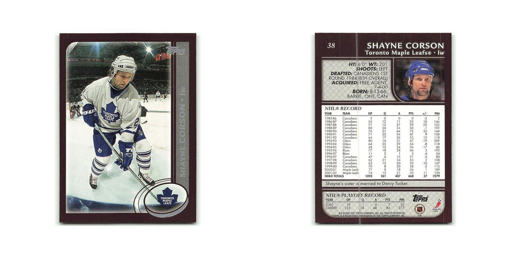 Shayne Corson 2002 Topps #38 Toronto Maple Leafs Hockey Card NM