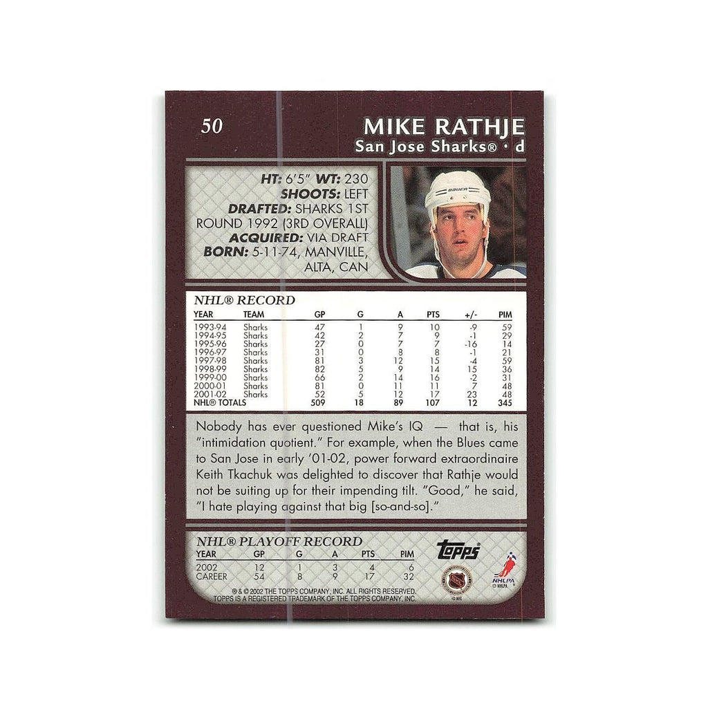 Mike Rathje 2002 Topps #50 San Jose Sharks Hockey Card NM