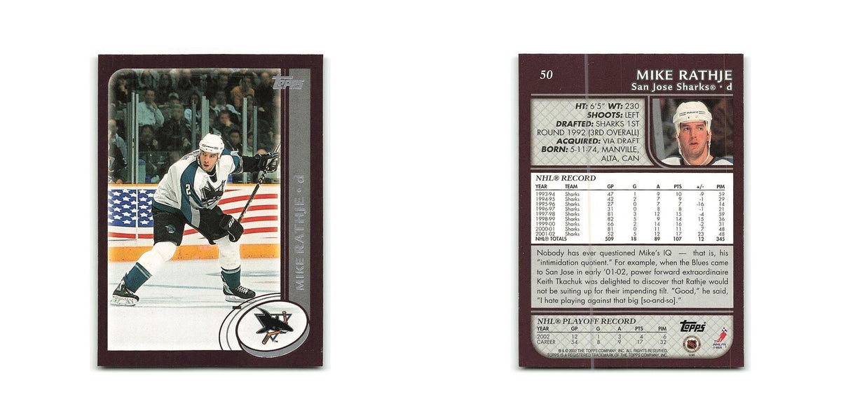 Mike Rathje 2002 Topps #50 San Jose Sharks Hockey Card NM
