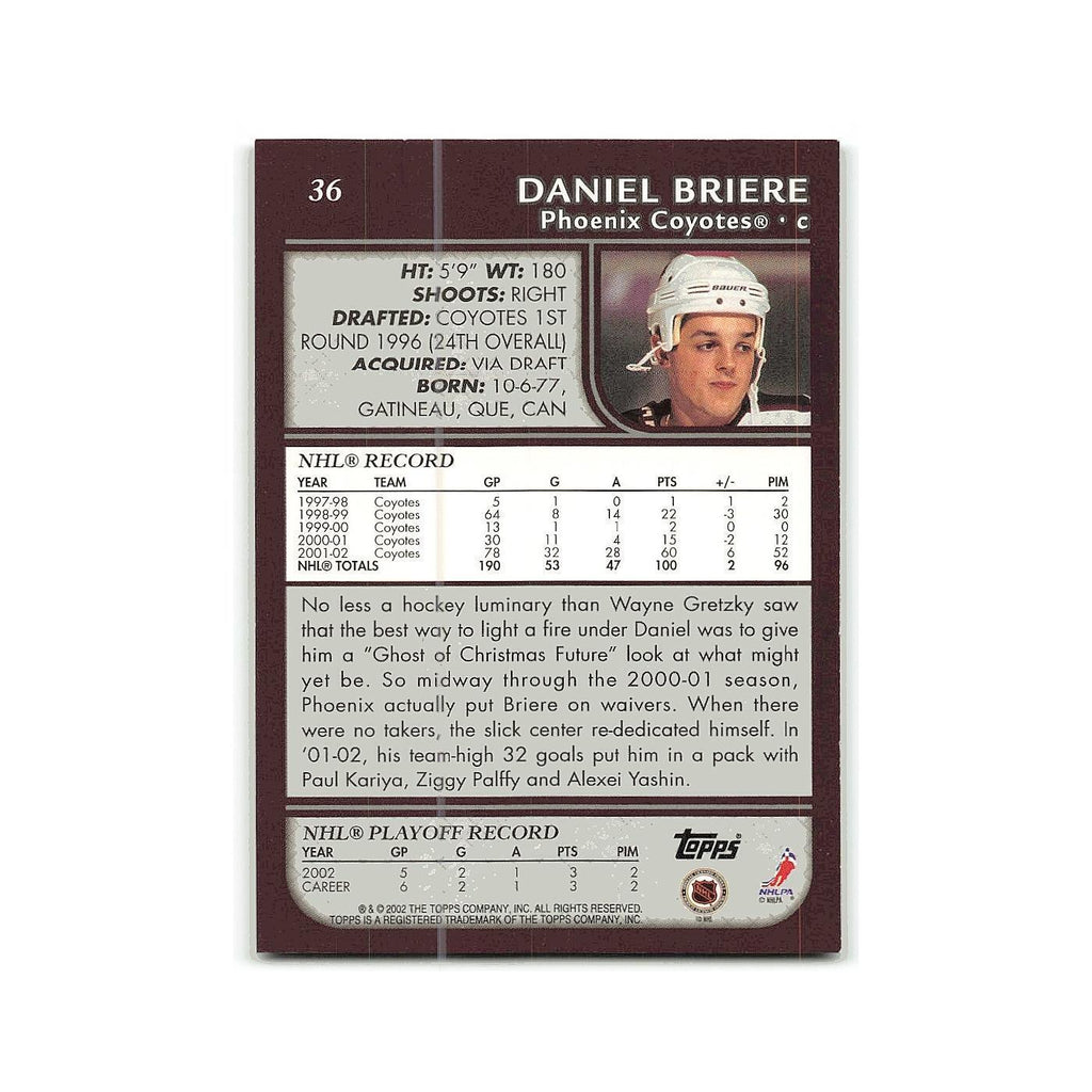 Daniel Briere 2002 Topps #36 Phoenix Coyotes Hockey Card NM