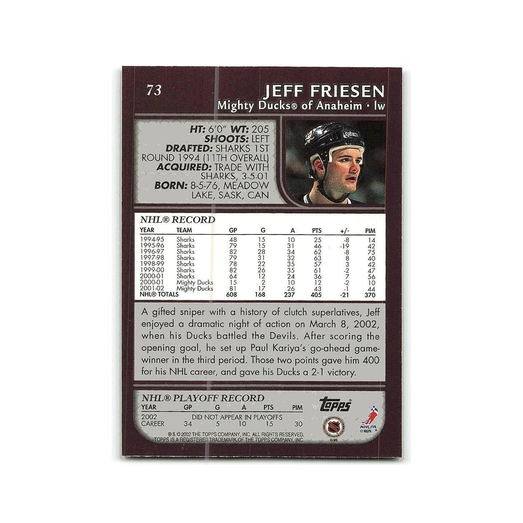 Jeff Friesen 2002 Topps #73 Anaheim Mighty Ducks Hockey Card NM