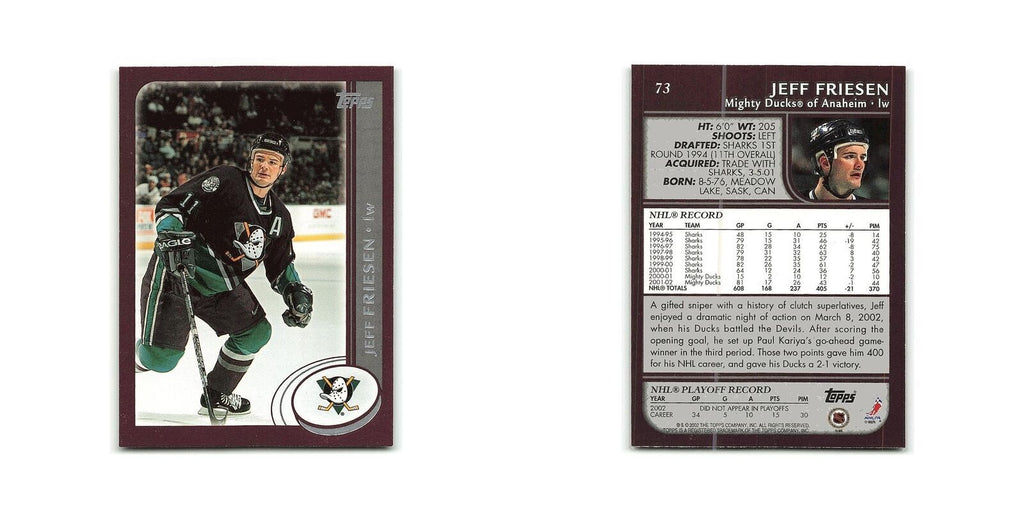 Jeff Friesen 2002 Topps #73 Anaheim Mighty Ducks Hockey Card NM