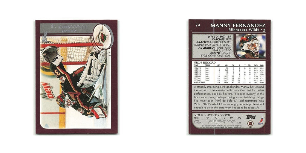 Manny Fernandez 2002 Topps #74 Minnesota Wild Hockey Card NM
