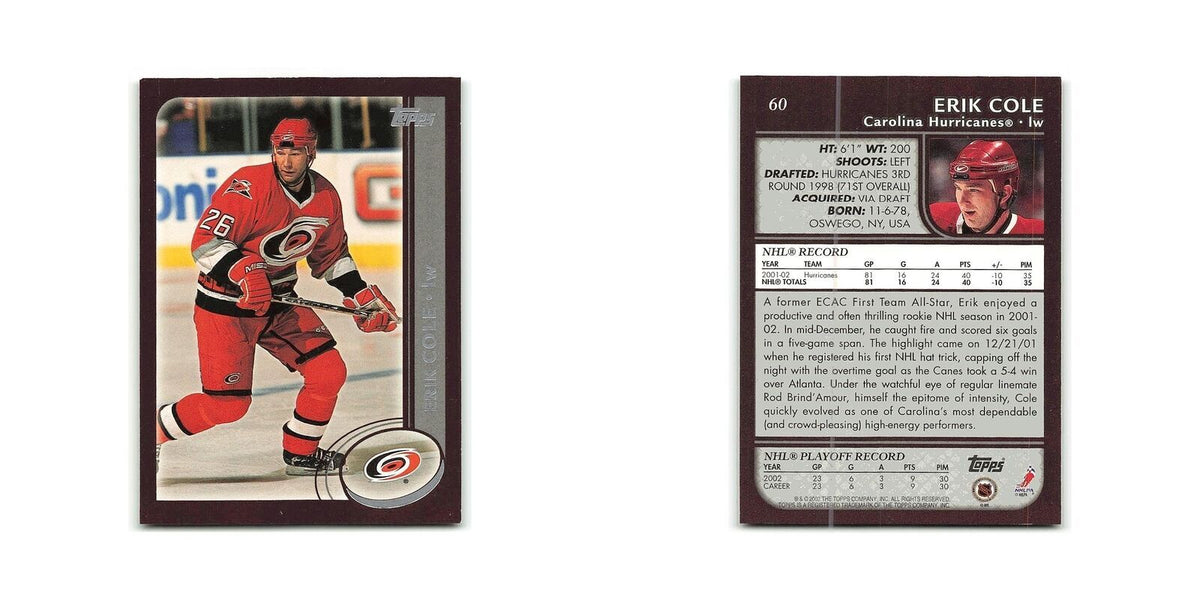 Erik Cole 2002 Topps #60 Carolina Hurricanes Hockey Card NM