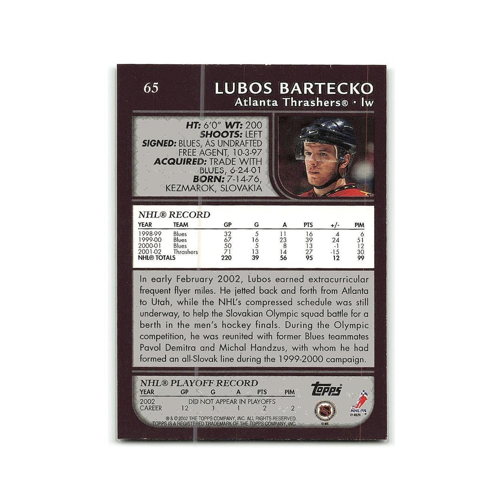 Lubos Bartecko 2002 Topps #65 Atlanta Thrashers Hockey Card NM