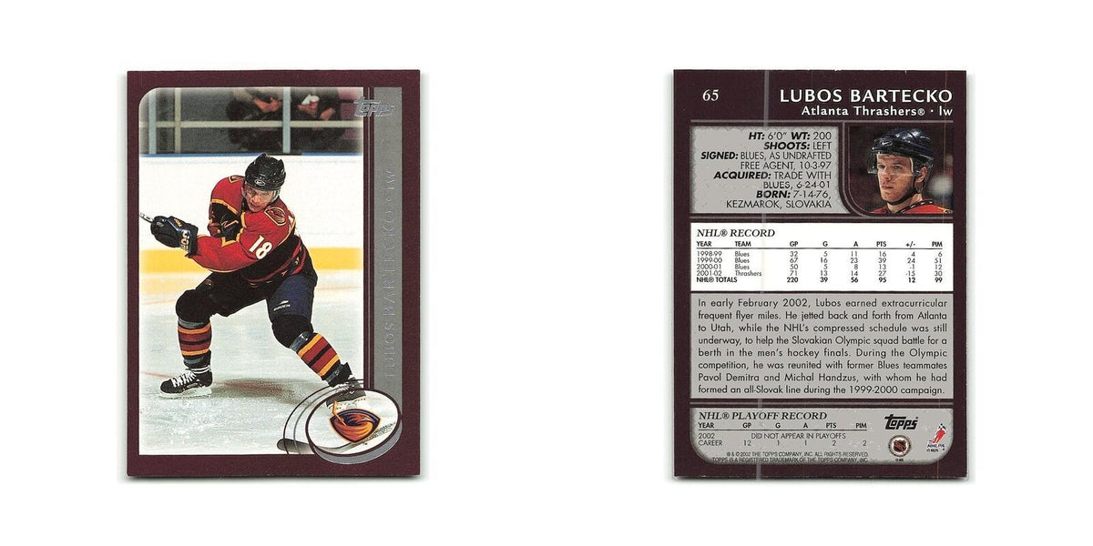 Lubos Bartecko 2002 Topps #65 Atlanta Thrashers Hockey Card NM