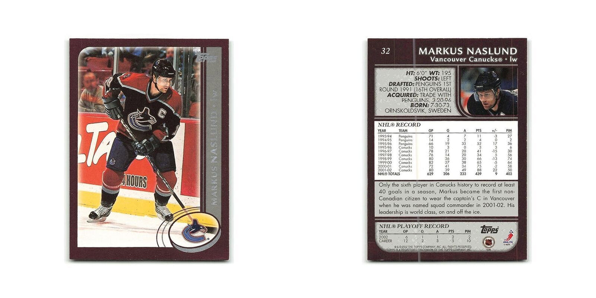 Markus Naslund 2002 Topps #32 Vancouver Canucks Hockey Card NM