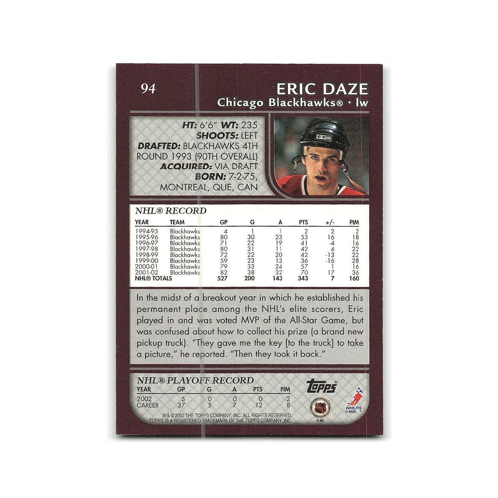 Eric Daze 2002 Topps #94 Chicago Blackhawks Hockey Card NM