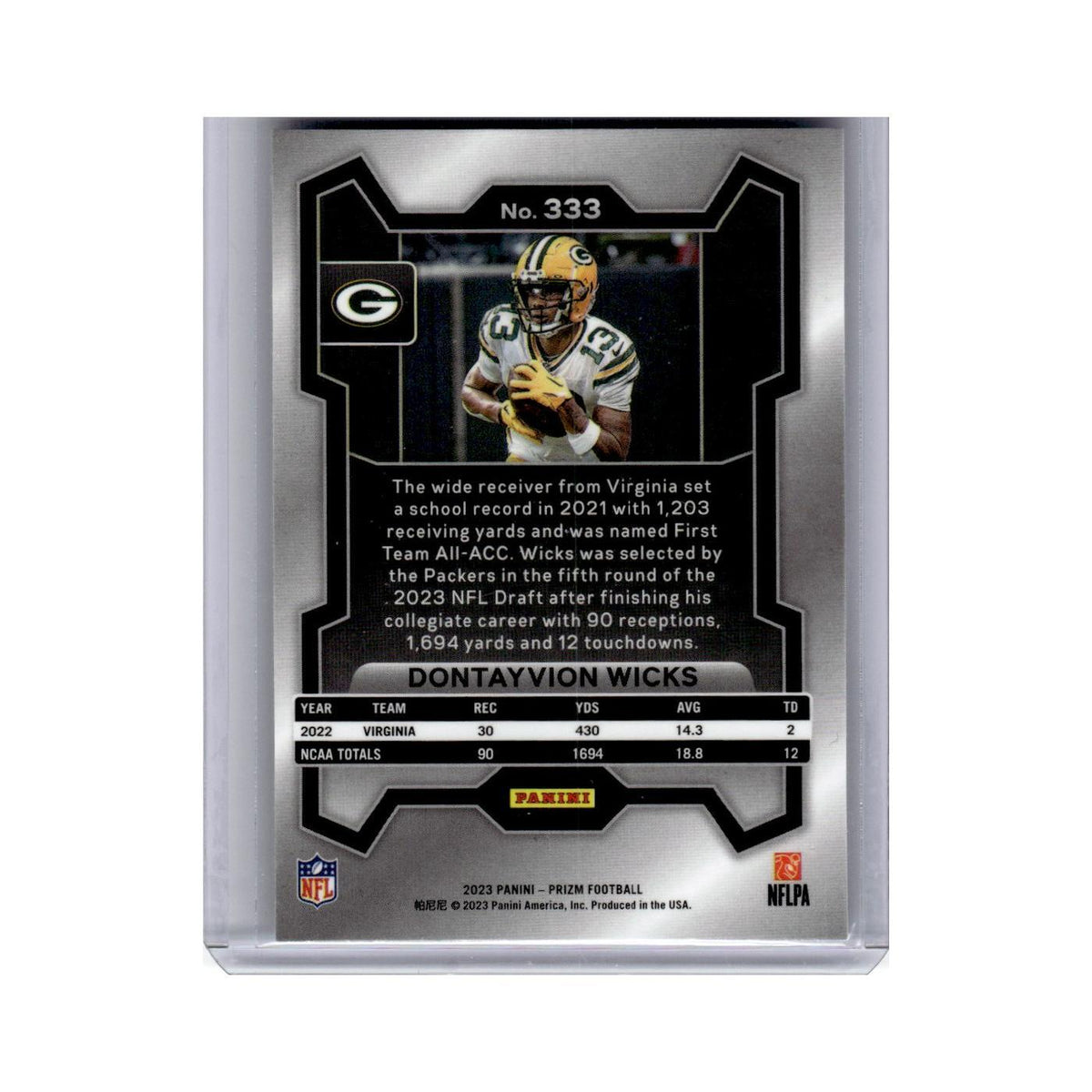 Dontayvion Wicks Rookie 2023 Panini Prizm #333 Green Bay Packers NM