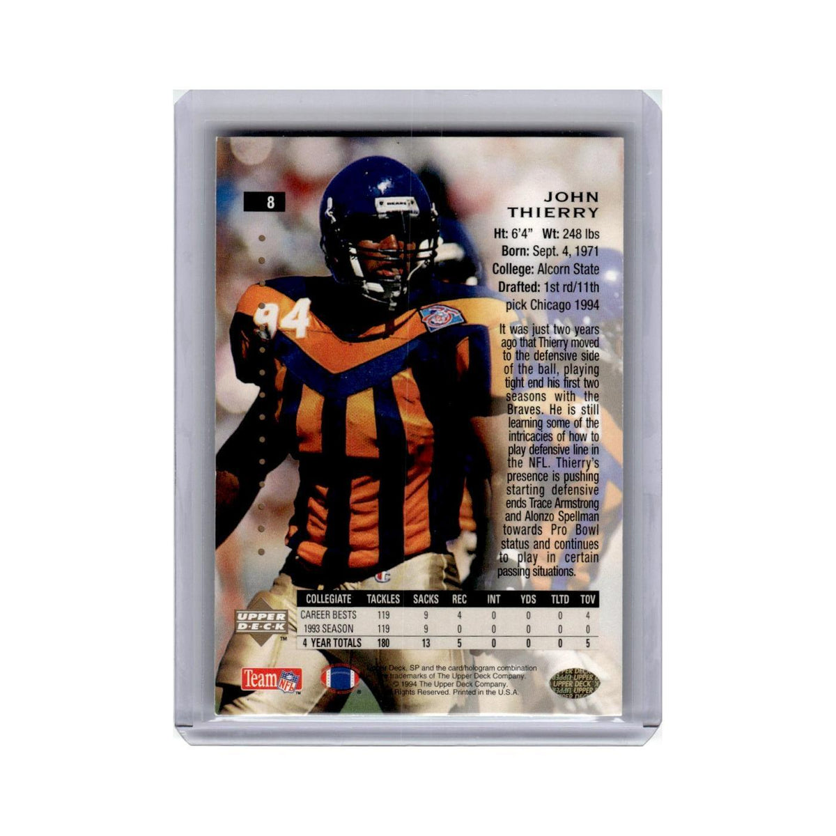 John Thierry 1994 SP #8 Chicago Bears Football Card NM