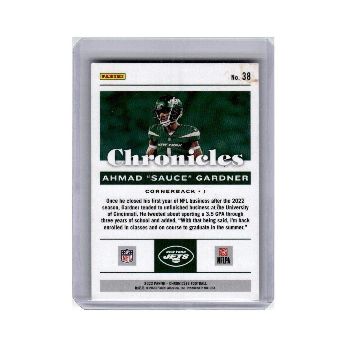 Ahmad Sauce Gardner Rookie 2022 Panini Chronicles #38 New York Jets NM