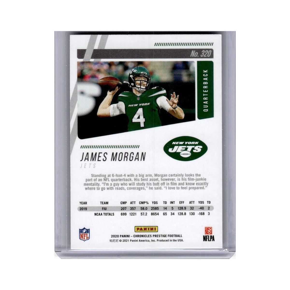 James Morgan Rookie 2020 Panini Chronicles Prestige #320 New York Jets NM