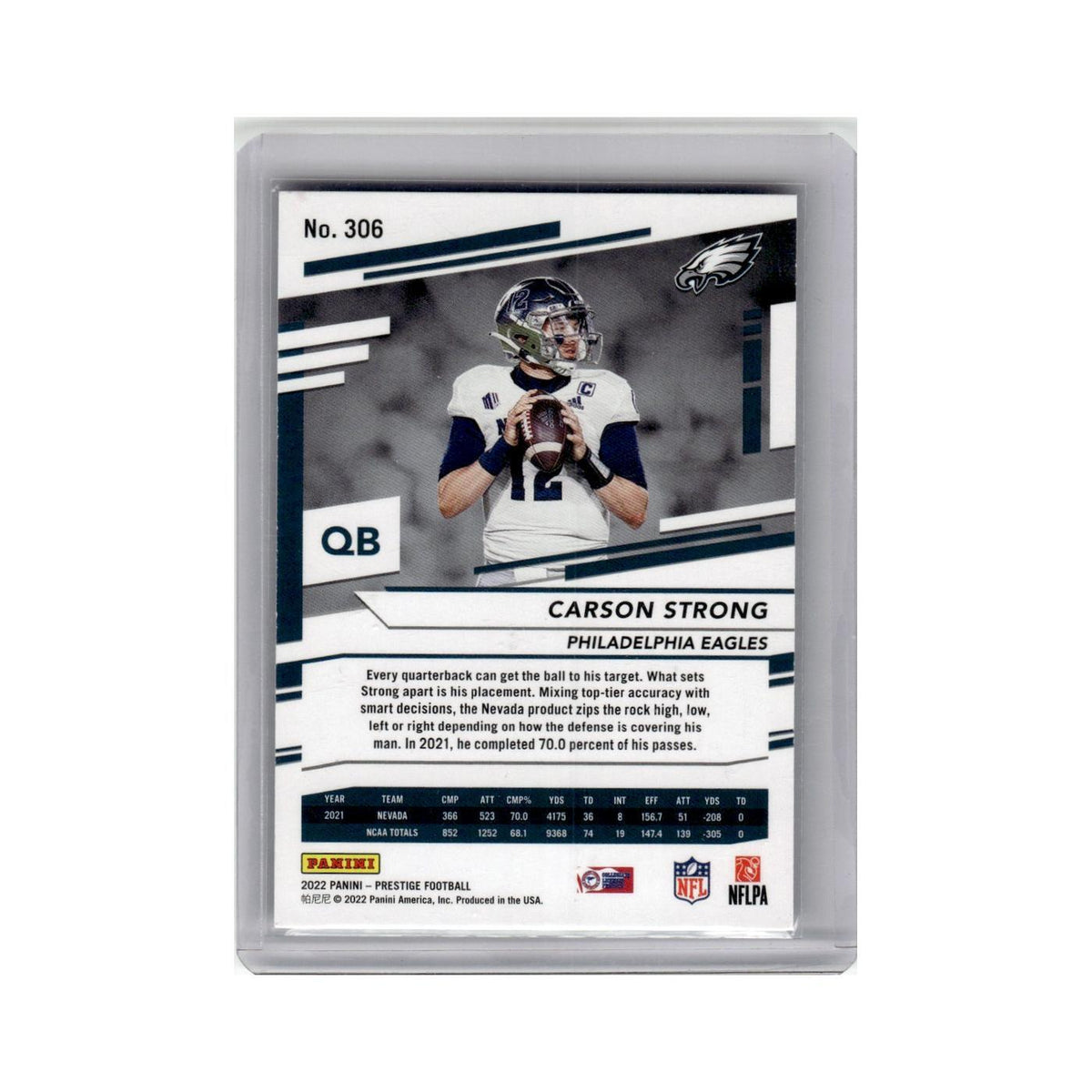 Carson Strong Rookie 2022 Panini Prestige #306 Philadelphia Eagles NM