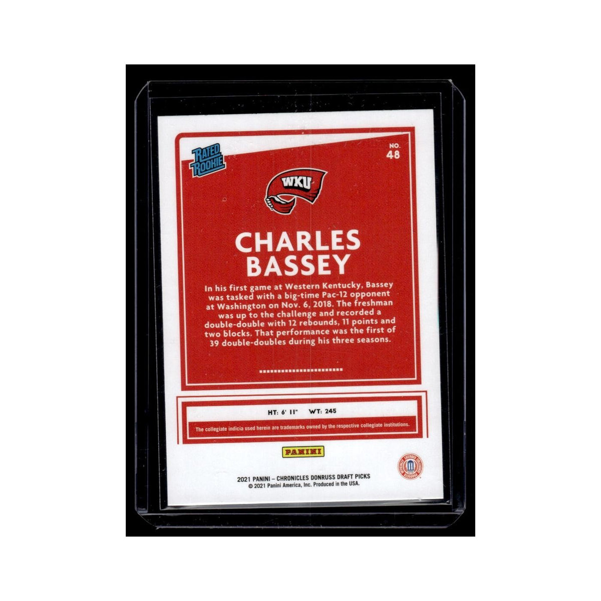 Charles Bassey 2021 Donruss Draft Picks Rated Rookie #48 NM