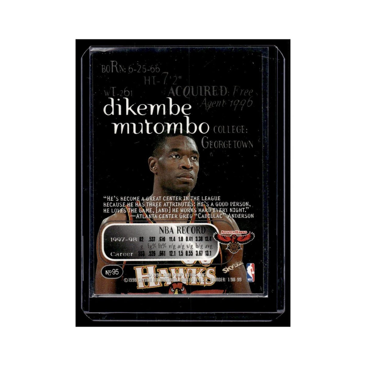 Dikemne Mutombo 1998 Skybox Thunder #95 Atlanta Hawks Basketball Card NM
