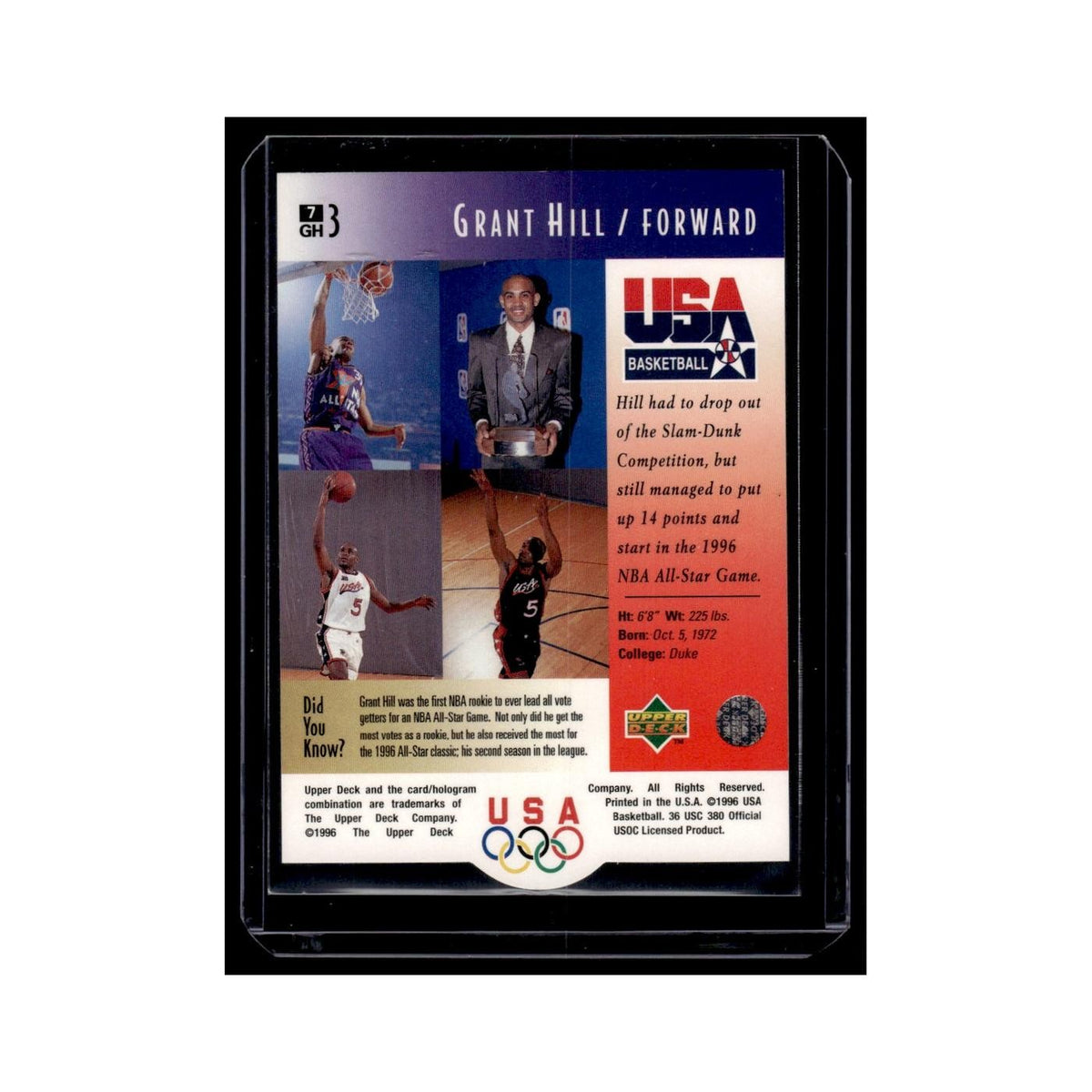 Grant Hill 1996 Upper Deck USA #7 Basketball Card NM