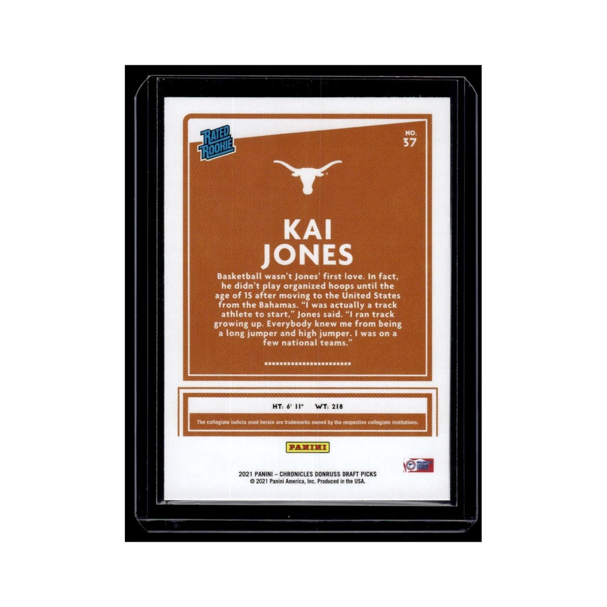 Kai Jones 2021 Donruss Draft Picks Rated Rookie #37 Texas Longhorns NM