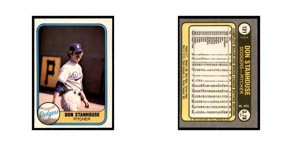 1981 Fleer Don Stanhouse Baseball Cards #121