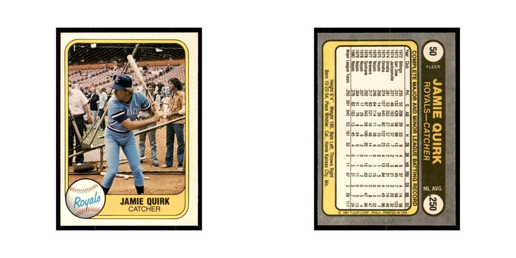 1981 Fleer Jamie Quirk Baseball Cards #50