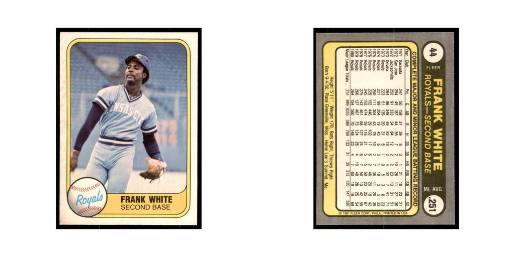 1981 Fleer Frank White Baseball Cards #44