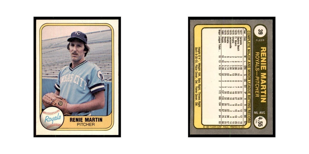 1981 Fleer Renie Martin Baseball Cards #39