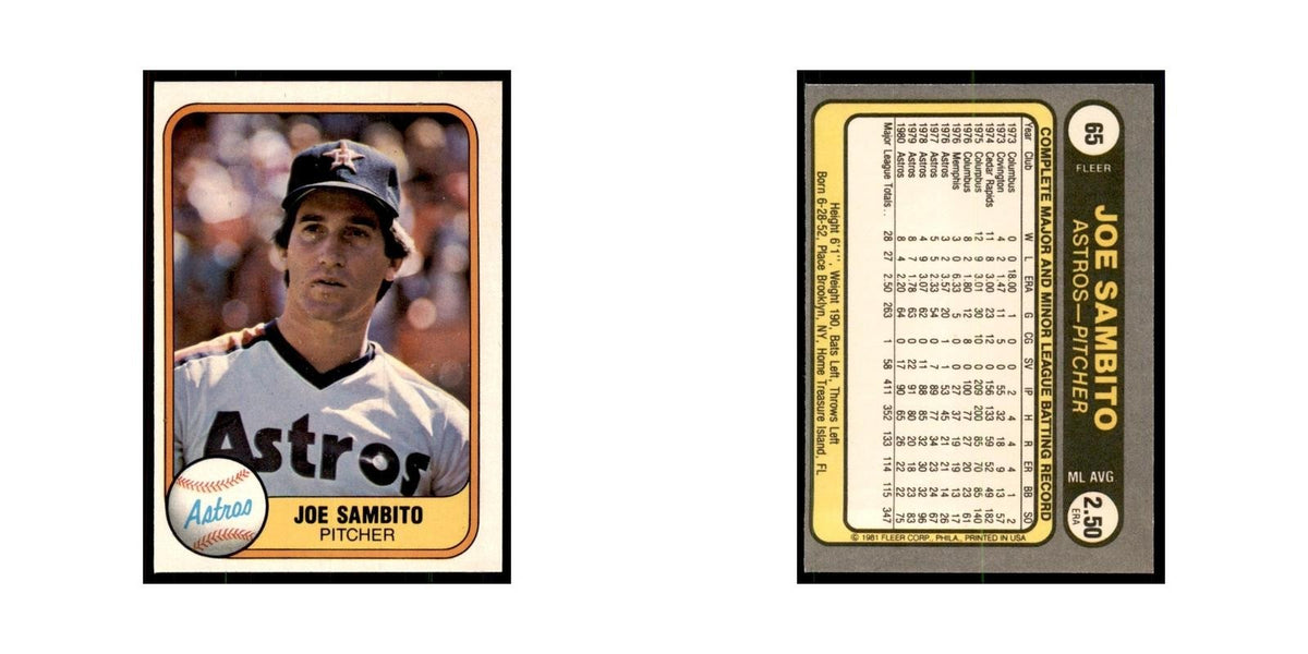 1981 Fleer Joe Sambito Baseball Cards #65