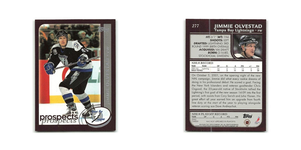 Jimmie Olvestad 2002 Topps #277 Tampa Bay Lightning Hockey Card NM
