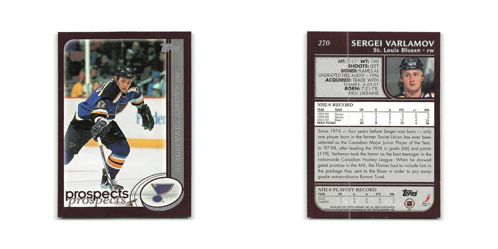 Sergei Varlamov 2002 Topps #270 St. Louis Blues Hockey Card NM