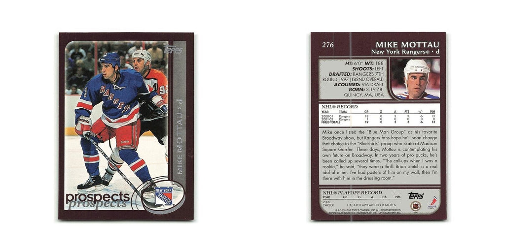Mike Mottau 2002 Topps #276 New York Rangers Hockey Card NM
