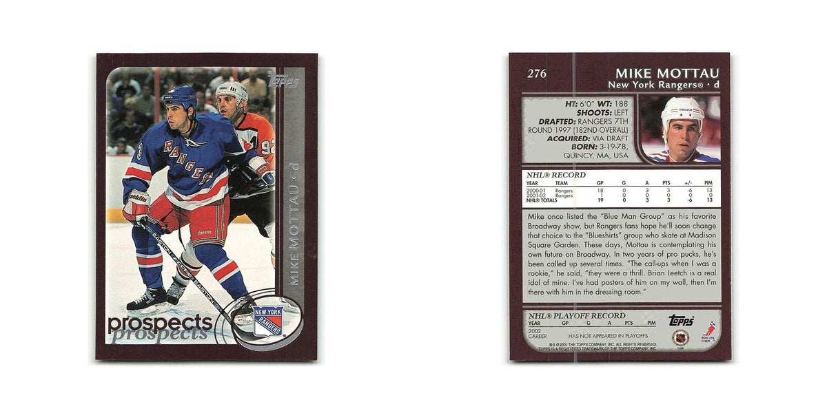 Mike Mottau 2002 Topps #276 New York Rangers Hockey Card NM