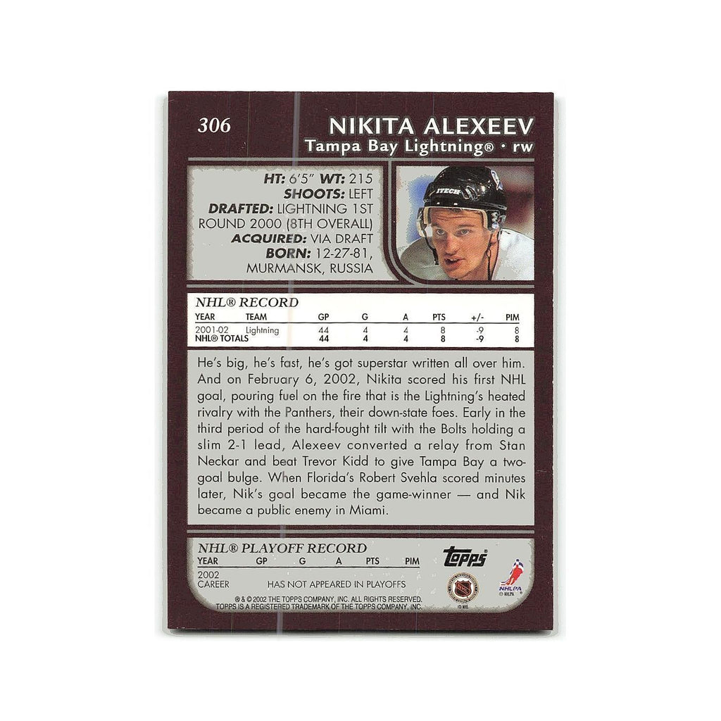 Nikita Alexeev 2002 Topps #306 Tampa Bay Lightning Hockey Card NM