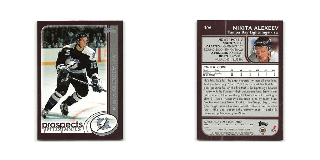 Nikita Alexeev 2002 Topps #306 Tampa Bay Lightning Hockey Card NM