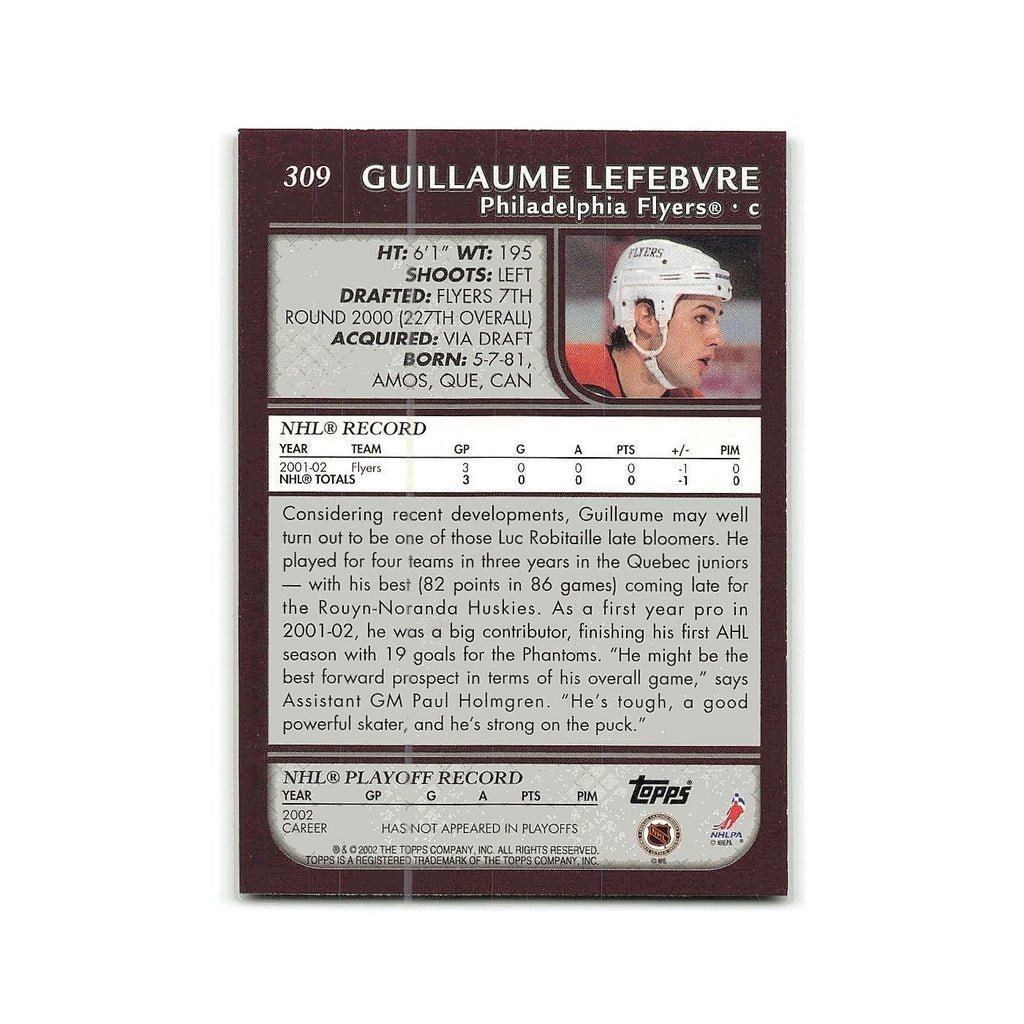 Guillaume Lefebvre 2002 Topps #309 Philadelphia Flyers Hockey Card NM
