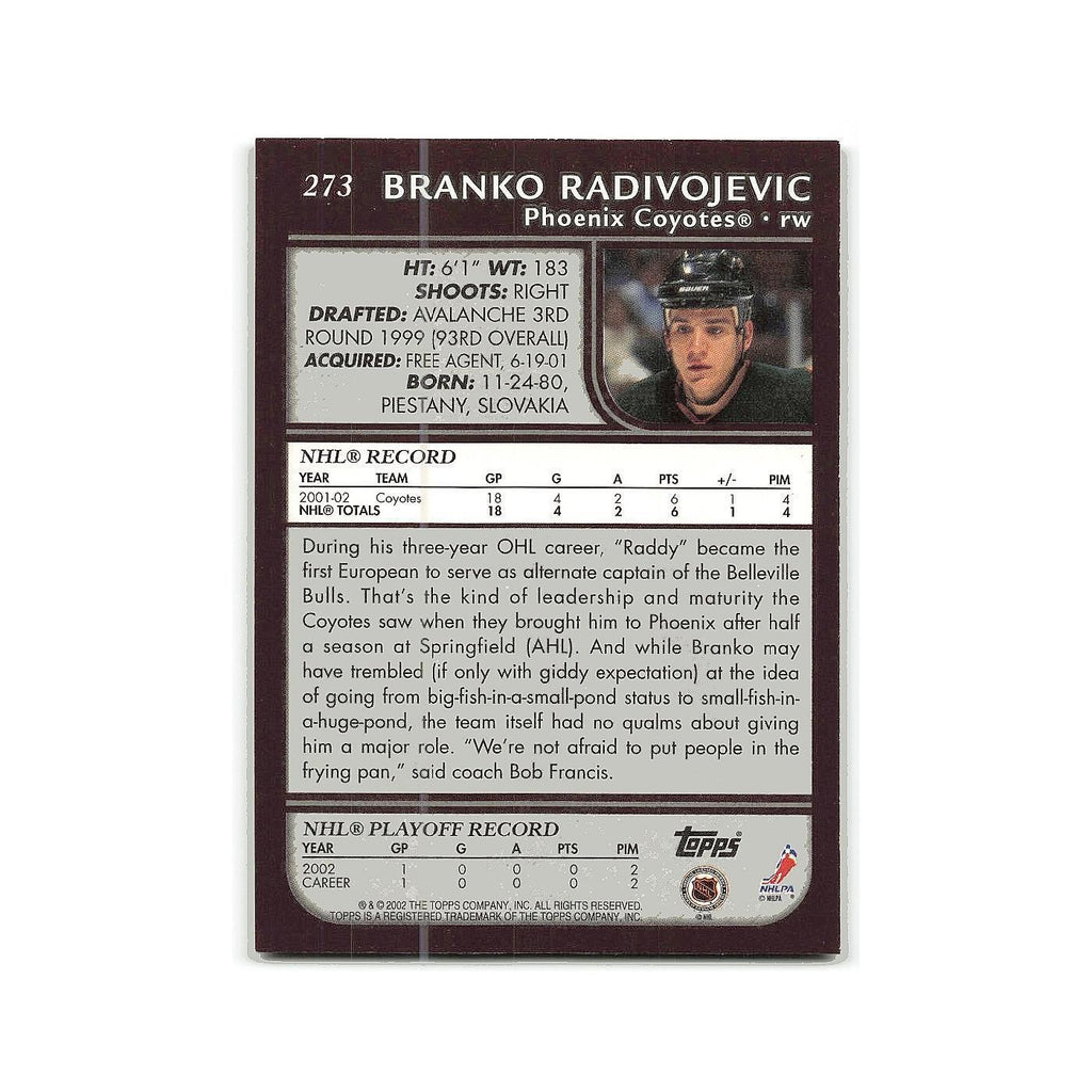 Branko Radivojevic 2002 Topps #273 Phoenix Coyotes Hockey Card NM