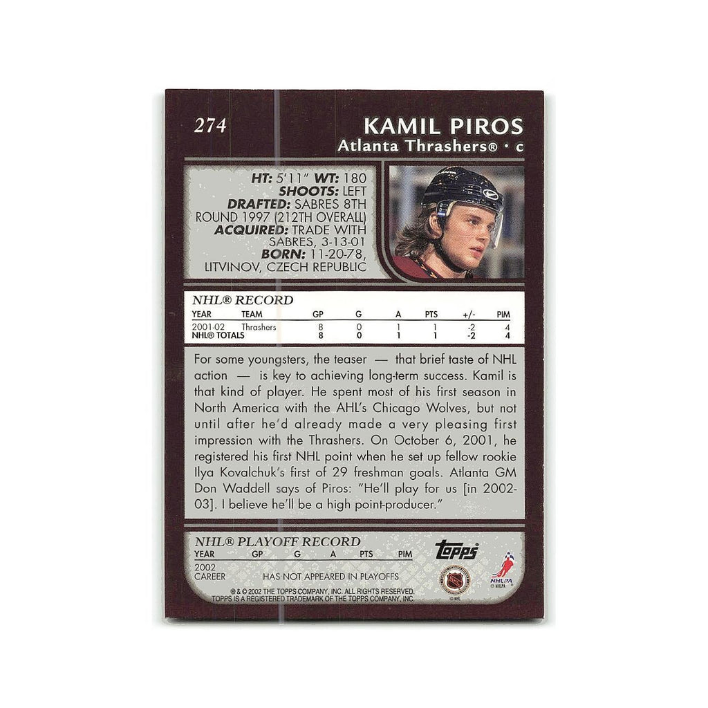 Kamil Piros 2002 Topps #274 Atlanta Thrashers Hockey Card NM