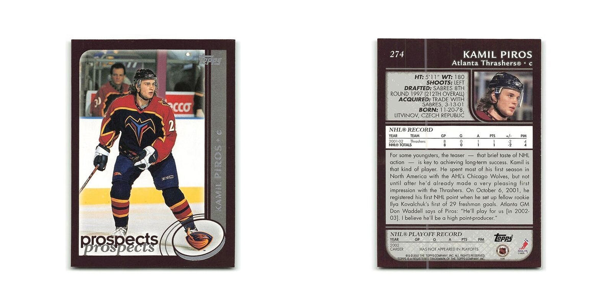 Kamil Piros 2002 Topps #274 Atlanta Thrashers Hockey Card NM