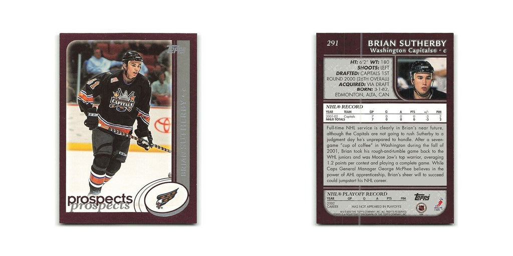Brian Sutherby 2002 Topps #291 Washington Capitals Hockey Card NM