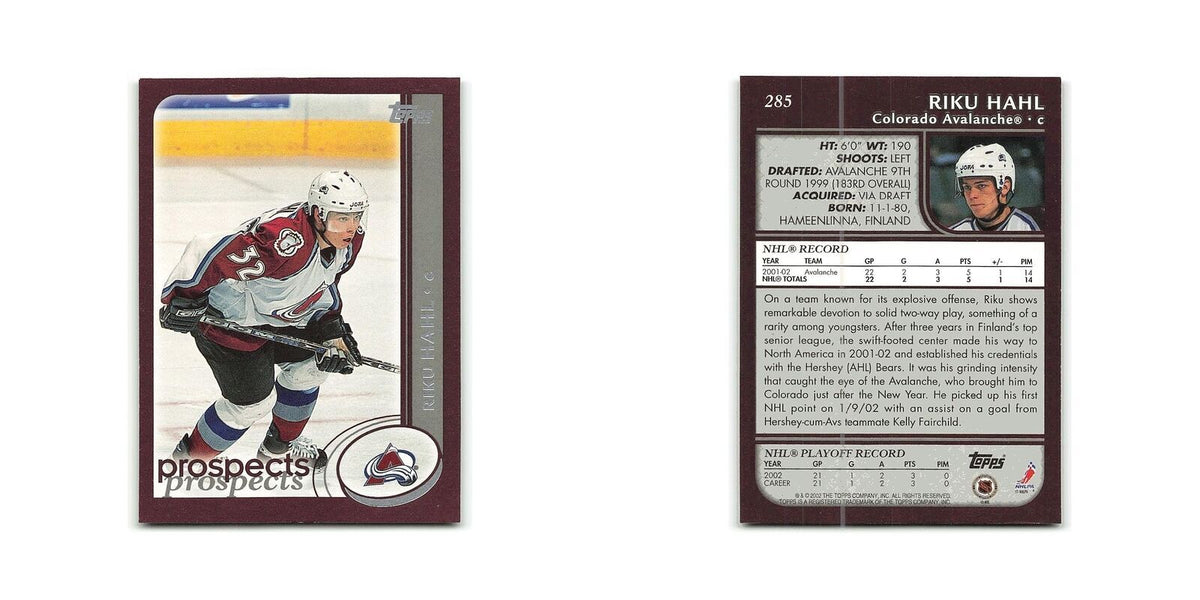 Riku Hahl 2002 Topps #285 Colorado Avalanche Hockey Card NM