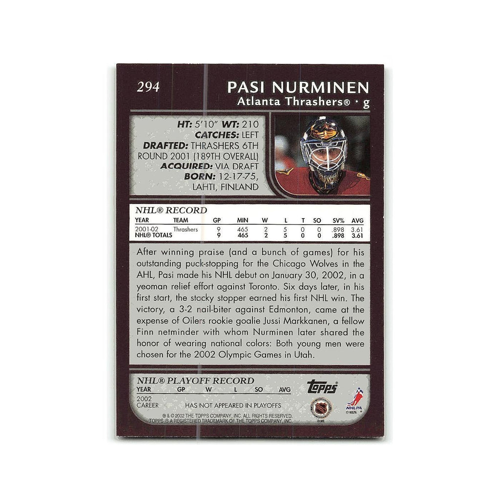 Pasi Nurminen 2002 Topps #294 Atlanta Thrashers Hockey Card NM