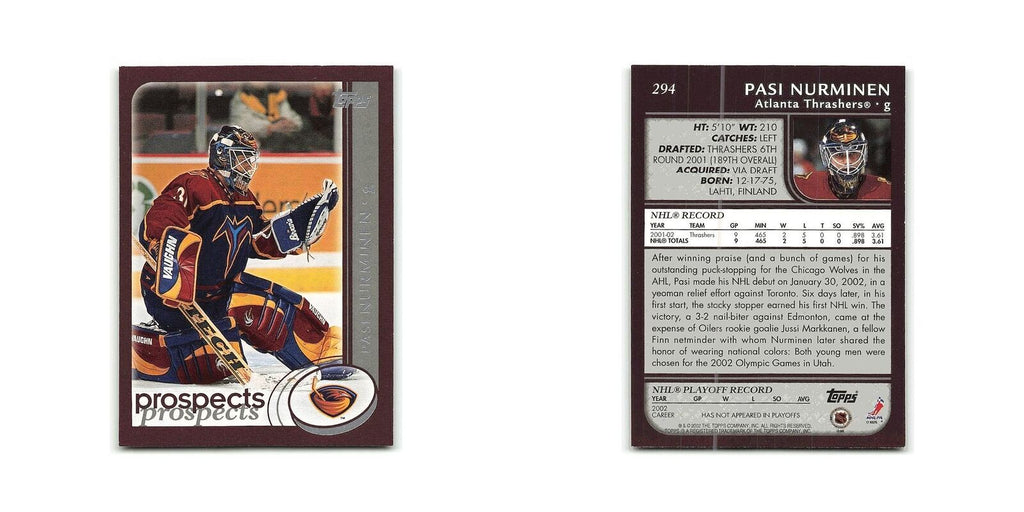 Pasi Nurminen 2002 Topps #294 Atlanta Thrashers Hockey Card NM
