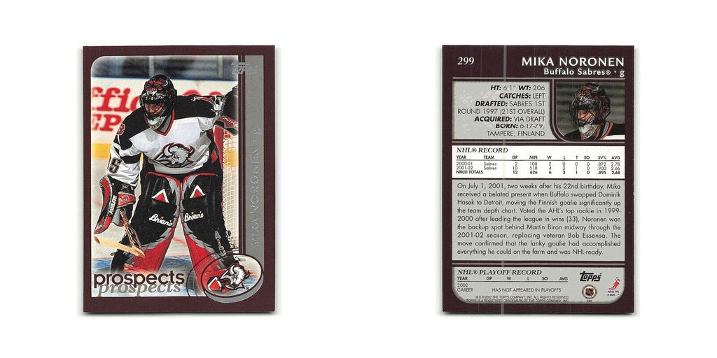 Mika Noronen 2002 Topps #299 Buffalo Sabres Hockey Card NM