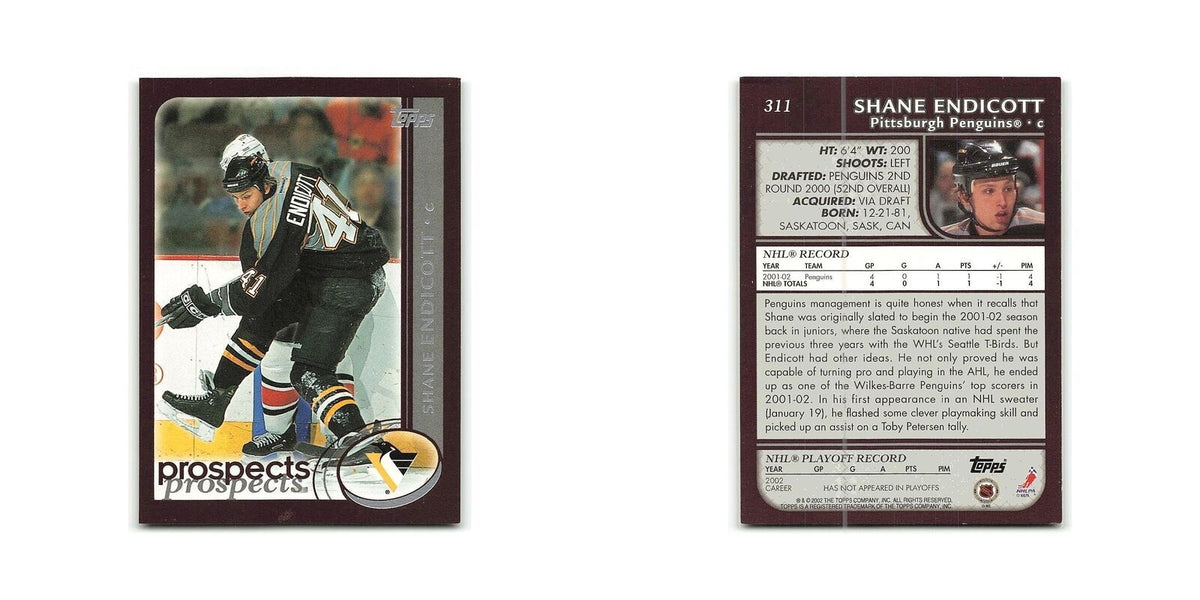 Shane Endicott 2002 Topps #311 Pittsburgh Penguins Hockey Card NM